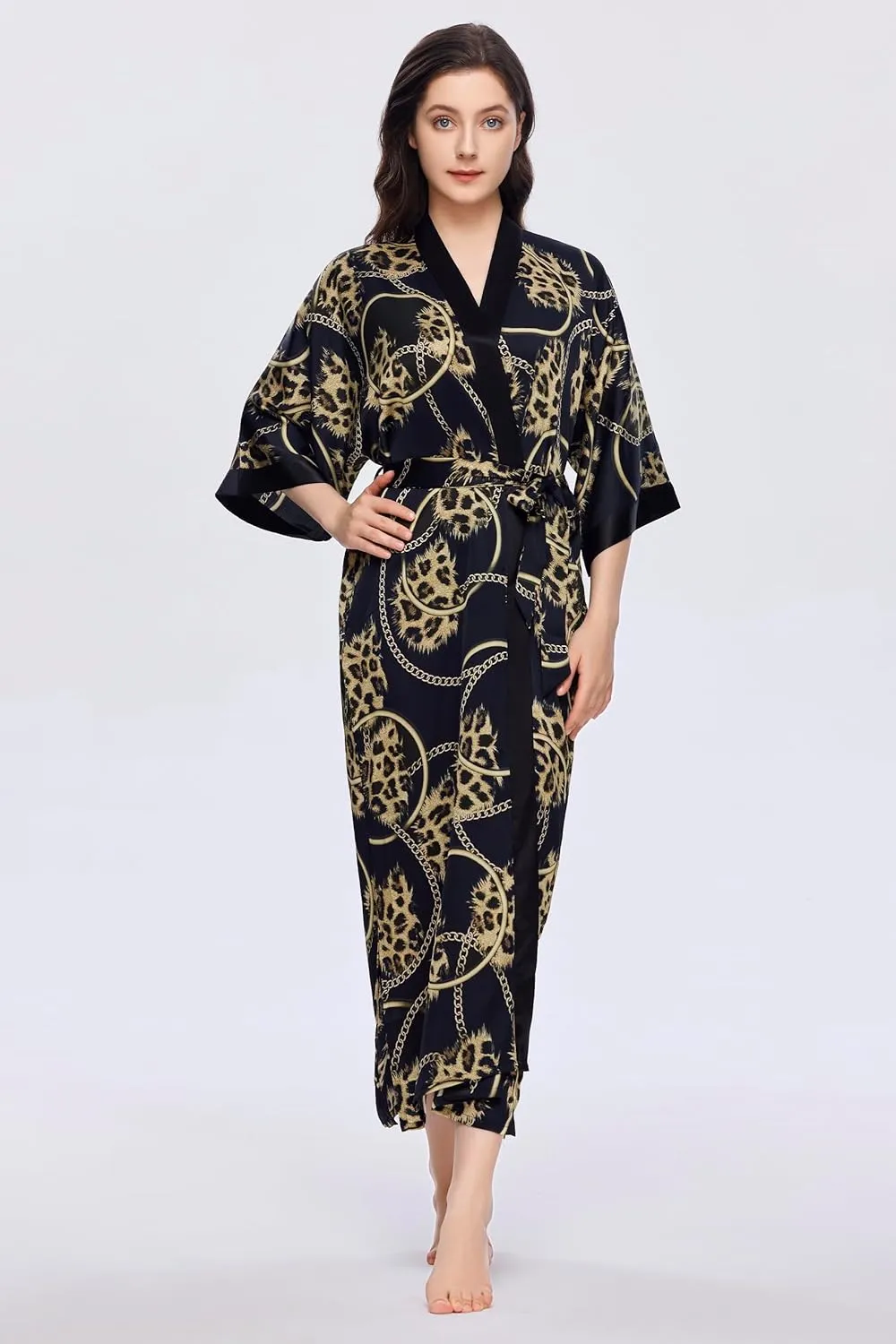 PRODESIGN Kimono Robe for Women - Long Satin Sleepwear Silky Kimono Cover-Up Nightgown Japanese Bathrobe Loungewear Blouse