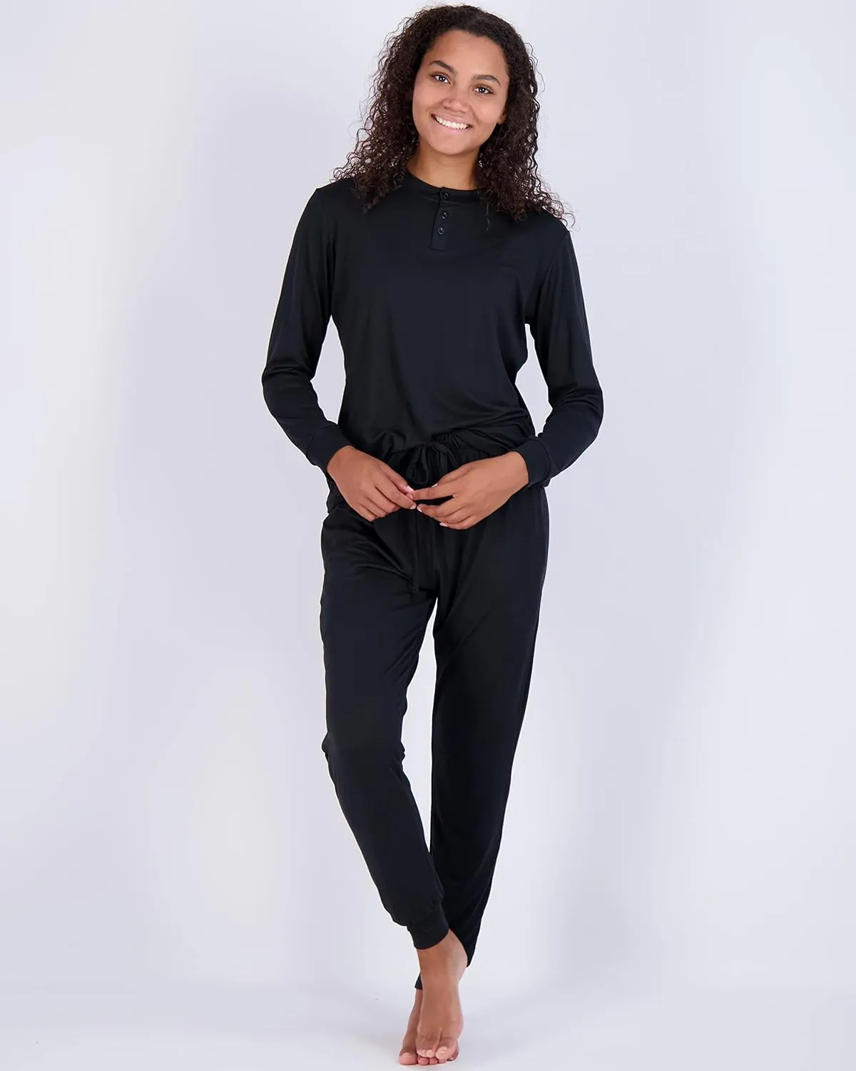 Real Essentials 2 Pack: Women's Soft Long Sleeve Sleep Set - Comfortable Lounge Pull Over Hoodie and Henley Jogger