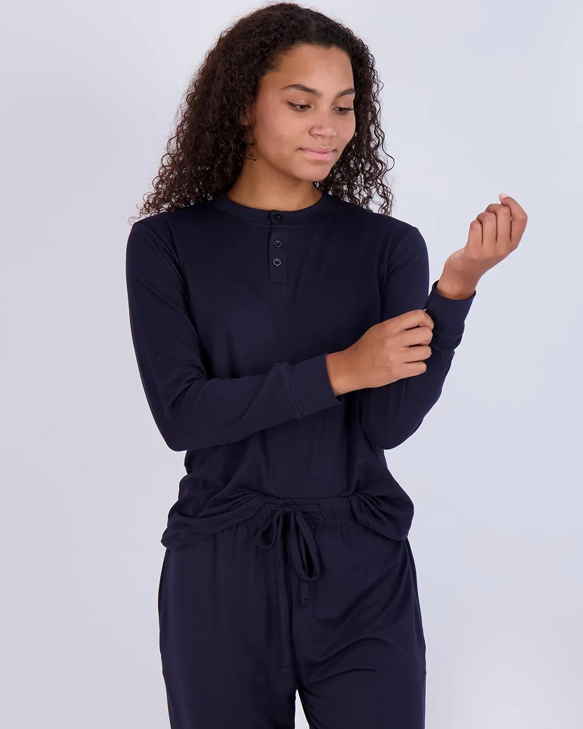 Real Essentials 2 Pack: Women's Soft Long Sleeve Sleep Set - Comfortable Lounge Pull Over Hoodie and Henley Jogger