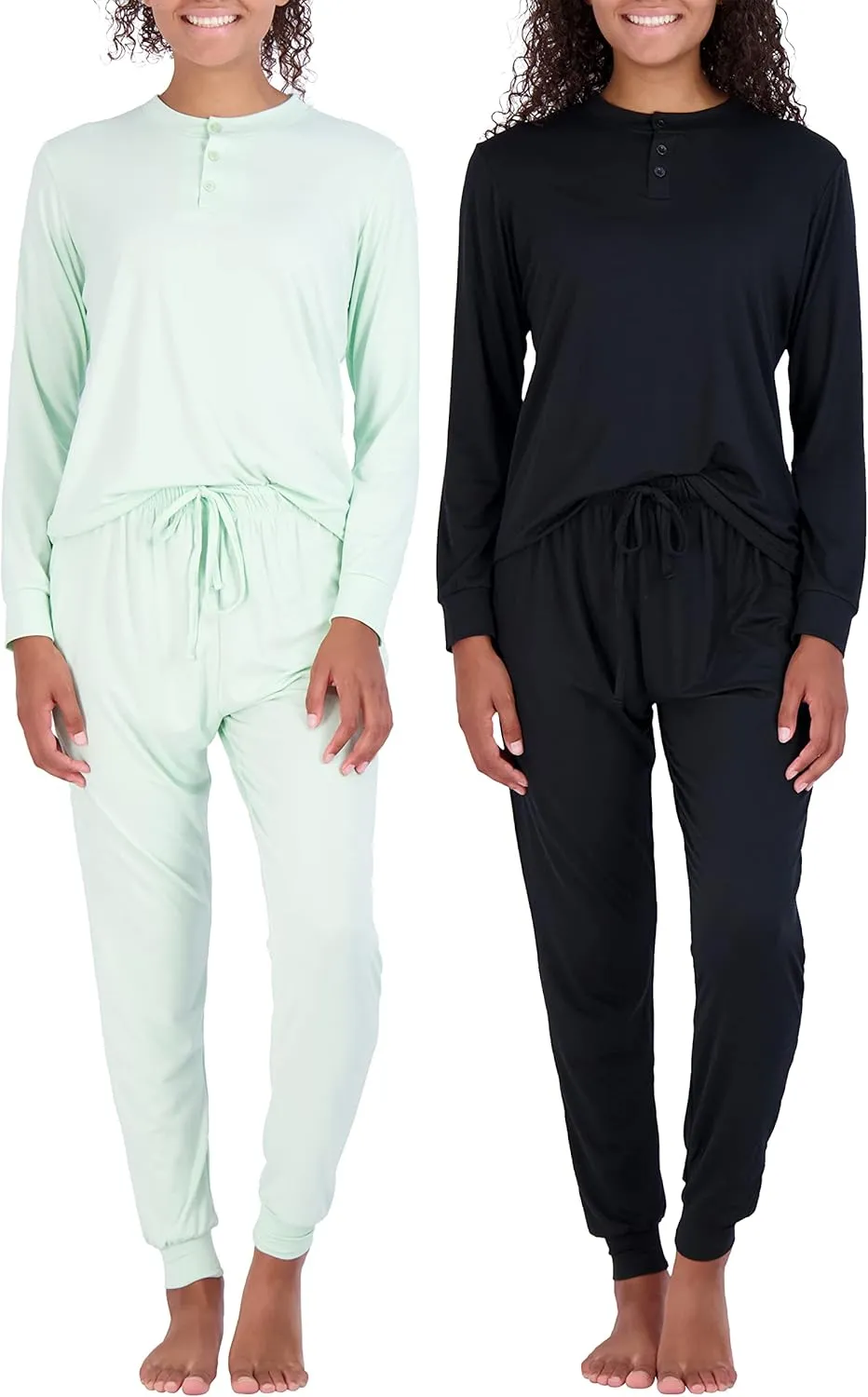 Real Essentials 2 Pack: Women's Soft Long Sleeve Sleep Set - Comfortable Lounge Pull Over Hoodie and Henley Jogger