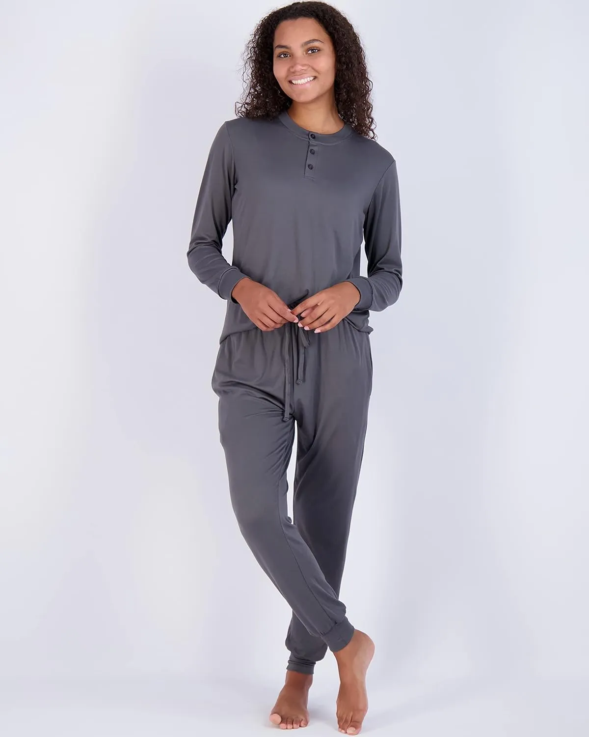Real Essentials 2 Pack: Women's Soft Long Sleeve Sleep Set - Comfortable Lounge Pull Over Hoodie and Henley Jogger