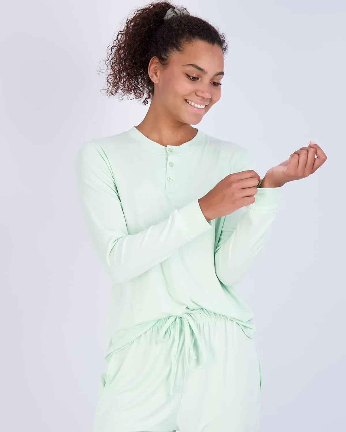 Real Essentials 2 Pack: Women's Soft Long Sleeve Sleep Set - Comfortable Lounge Pull Over Hoodie and Henley Jogger