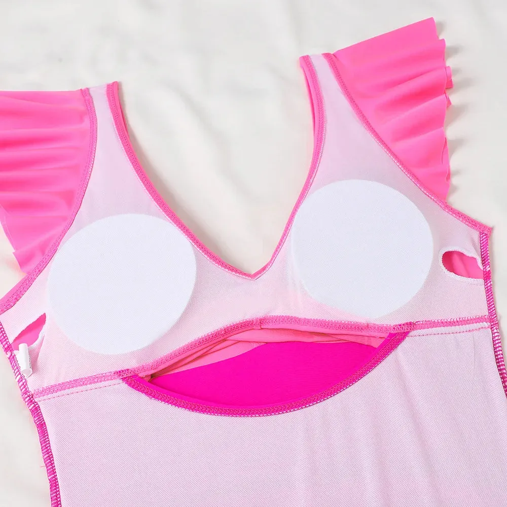 Ruffle V-neck cut out swimsuit