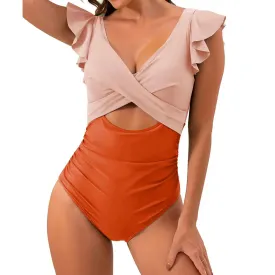 Ruffle V-neck cut out swimsuit