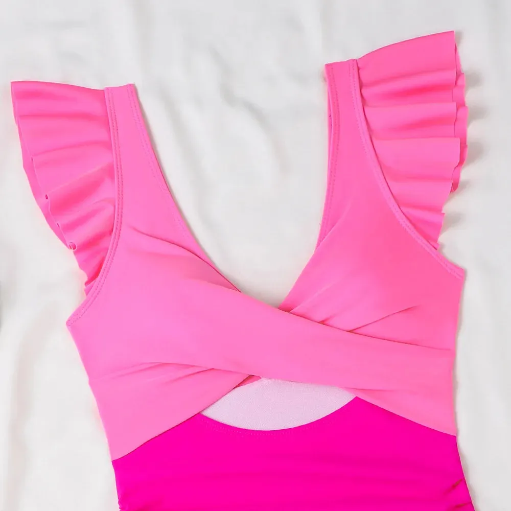 Ruffle V-neck cut out swimsuit