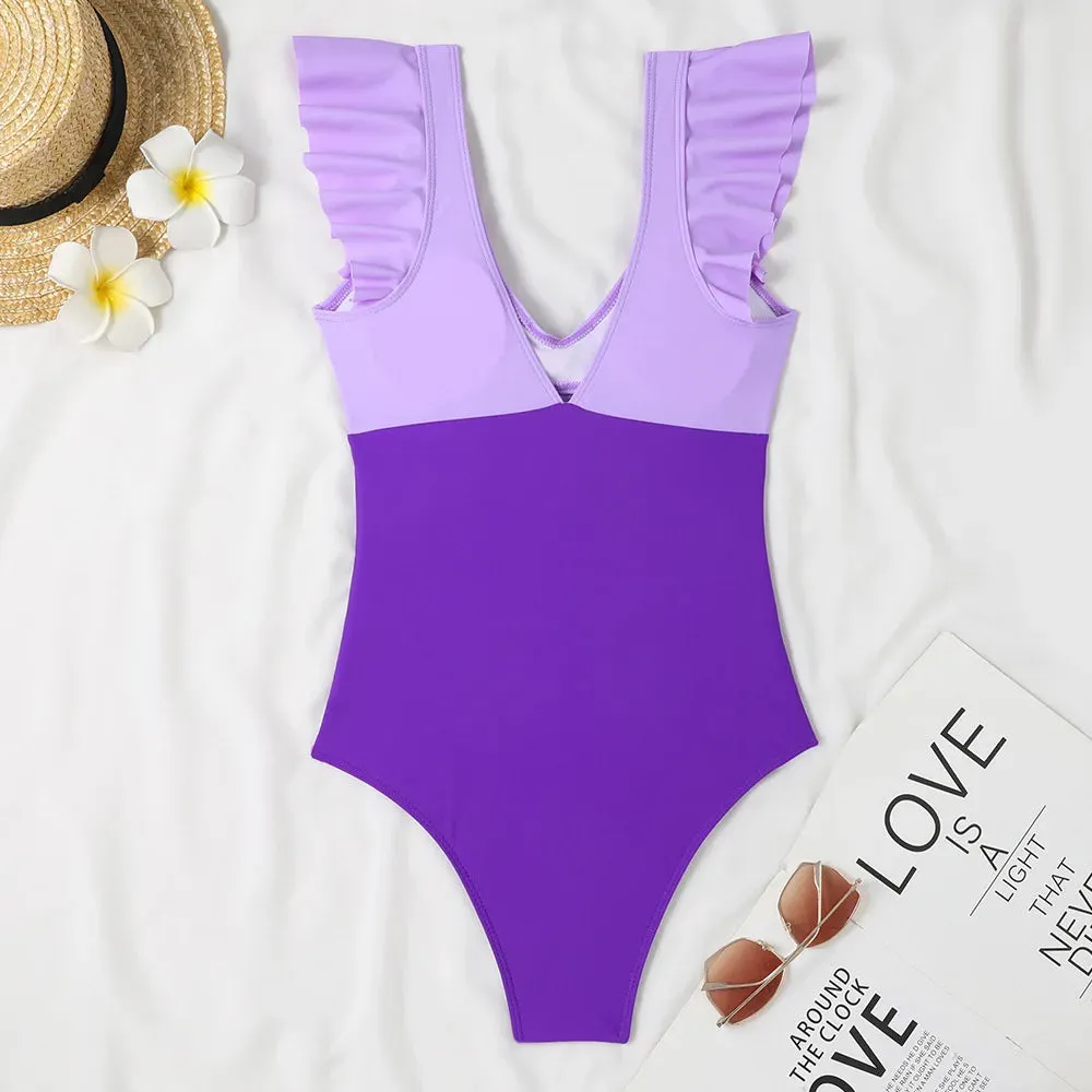 Ruffle V-neck cut out swimsuit