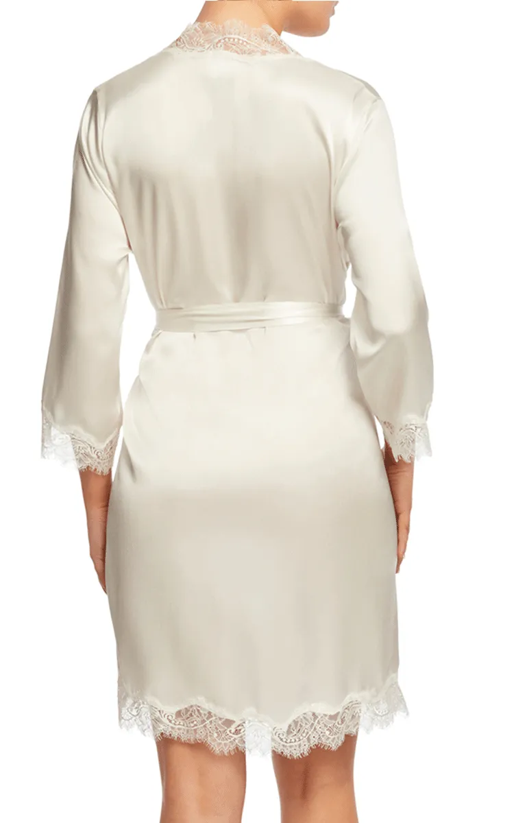 Sainted Sisters 100% Silk Robe with Lace in Ivory L65002