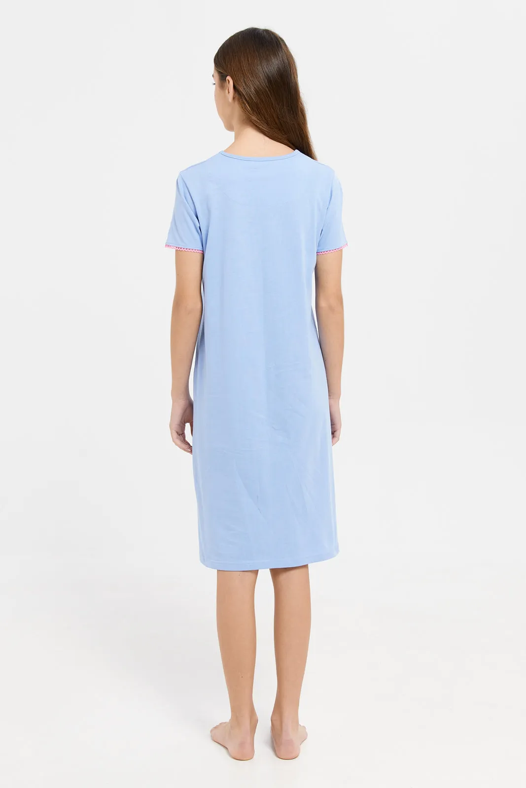Senior Girls Blue Printed Nightdress