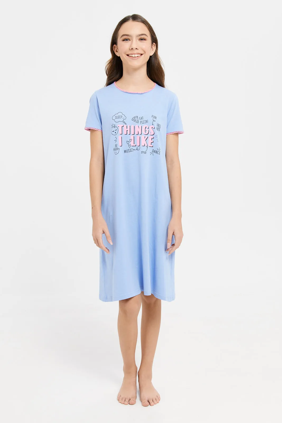 Senior Girls Blue Printed Nightdress