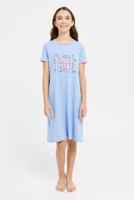 Senior Girls Blue Printed Nightdress