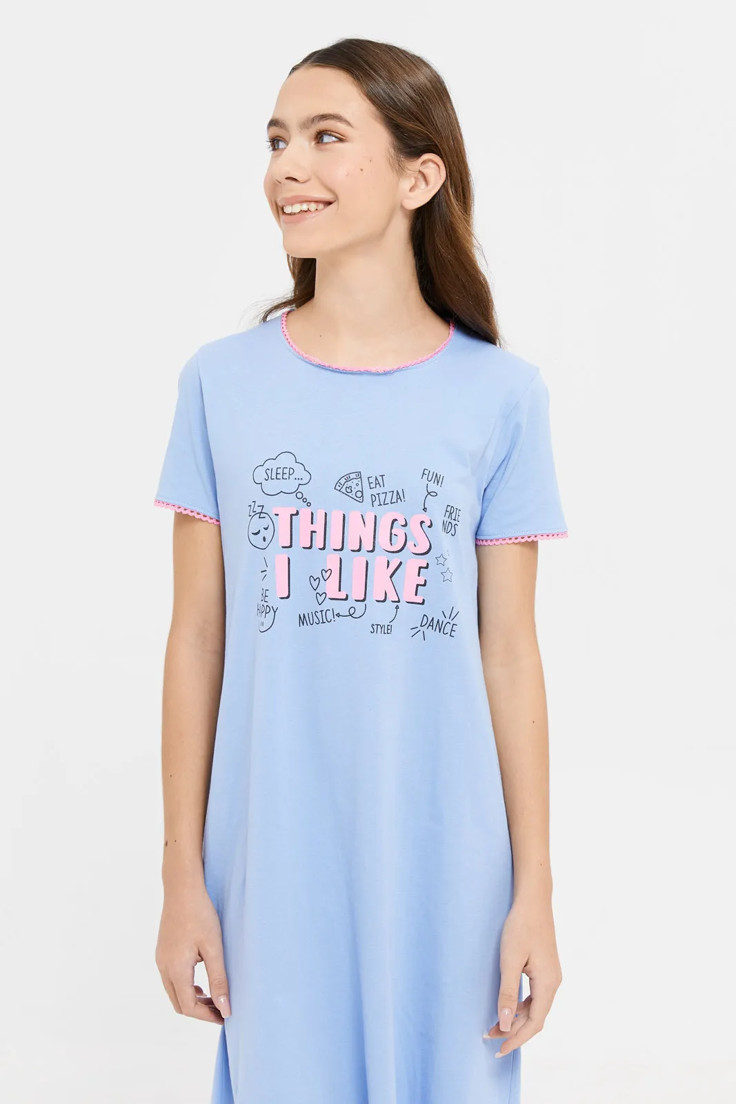 Senior Girls Blue Printed Nightdress
