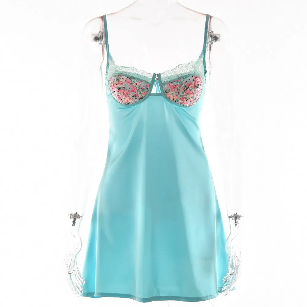 sexy lace patchwork suspender short skirt bandage low cut dress summer women floral hollow out skirt home nightdress