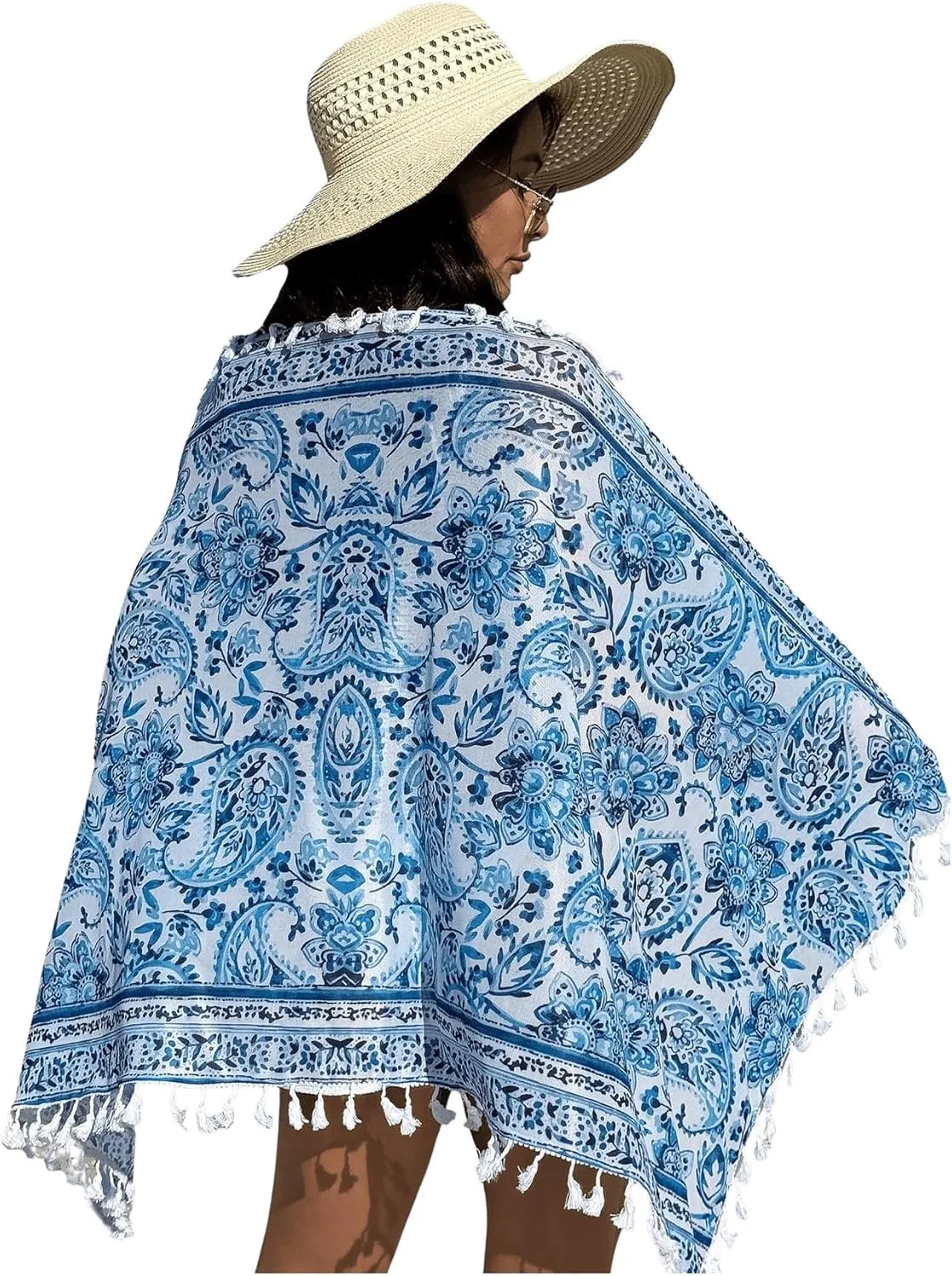 SHENHE Women's Paisley Print Beach Sarong Pareo Coverups Wrap Short Skirt with Tassels