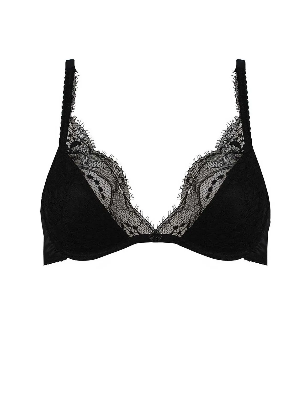 Signature Black Lace & Silk Padded Plunge Bra