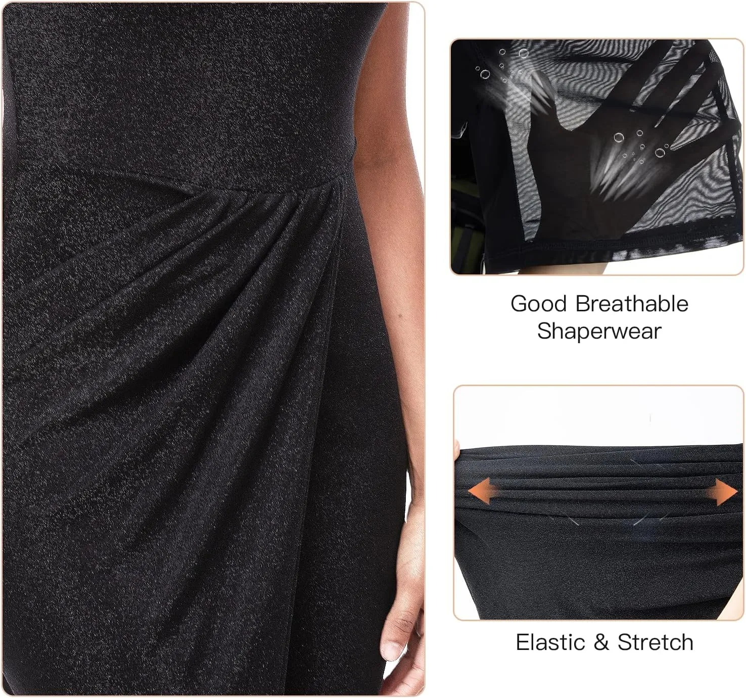 Slimers Dress with Built in Shapewear - One-Shoulder Dresses for Women - Bodycon Midi with Shaper Bodysuit