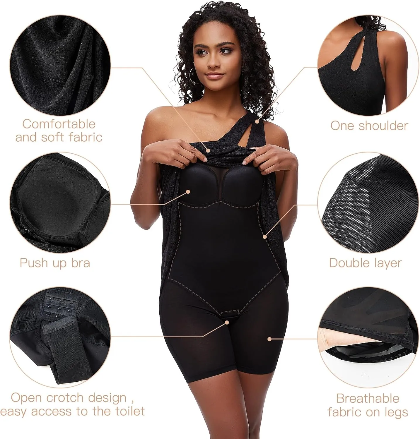 Slimers Dress with Built in Shapewear - One-Shoulder Dresses for Women - Bodycon Midi with Shaper Bodysuit