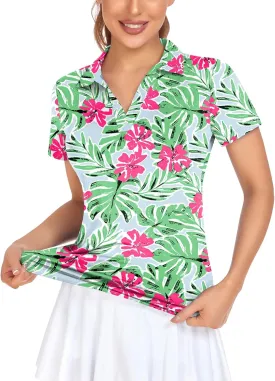 Soneven Womens Petal Sleeve Golf Shirts Moisture Wicking Lady Golf Apparel Print Tennis Sport T Shirt