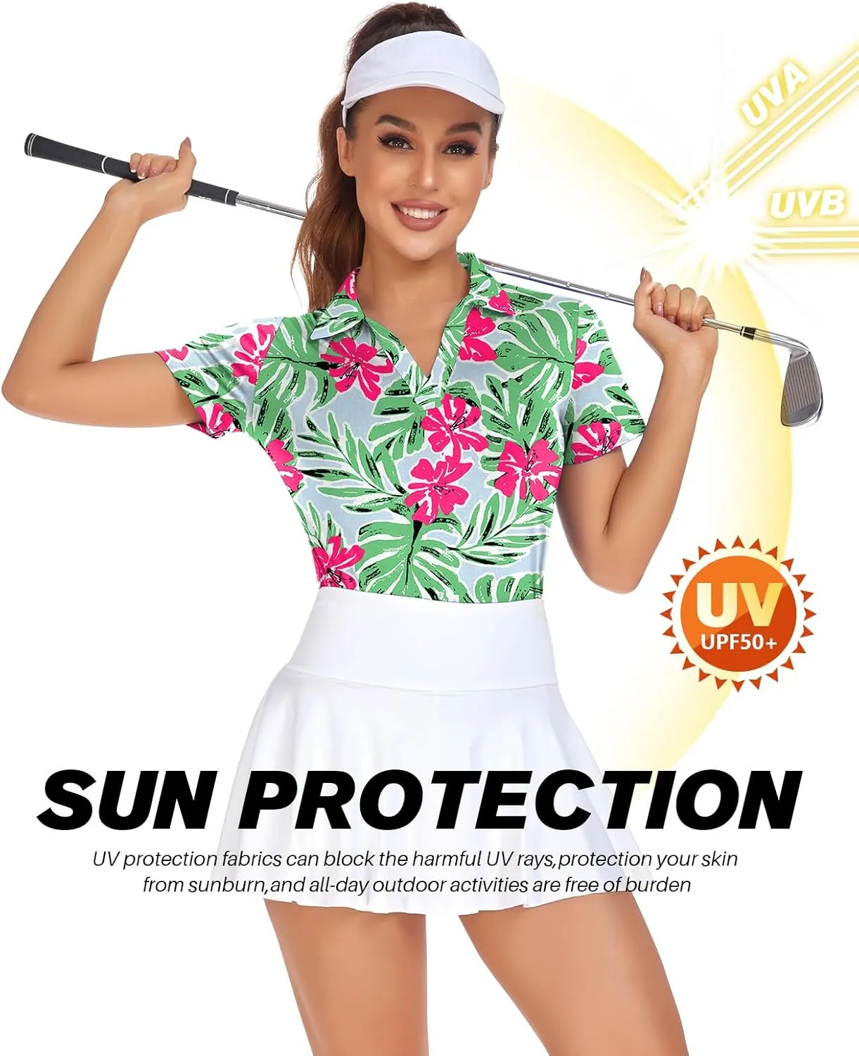 Soneven Womens Petal Sleeve Golf Shirts Moisture Wicking Lady Golf Apparel Print Tennis Sport T Shirt