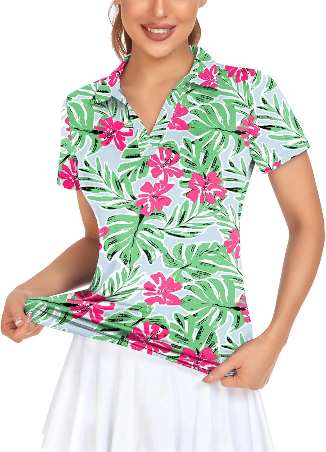Soneven Womens Petal Sleeve Golf Shirts Moisture Wicking Lady Golf Apparel Print Tennis Sport T Shirt