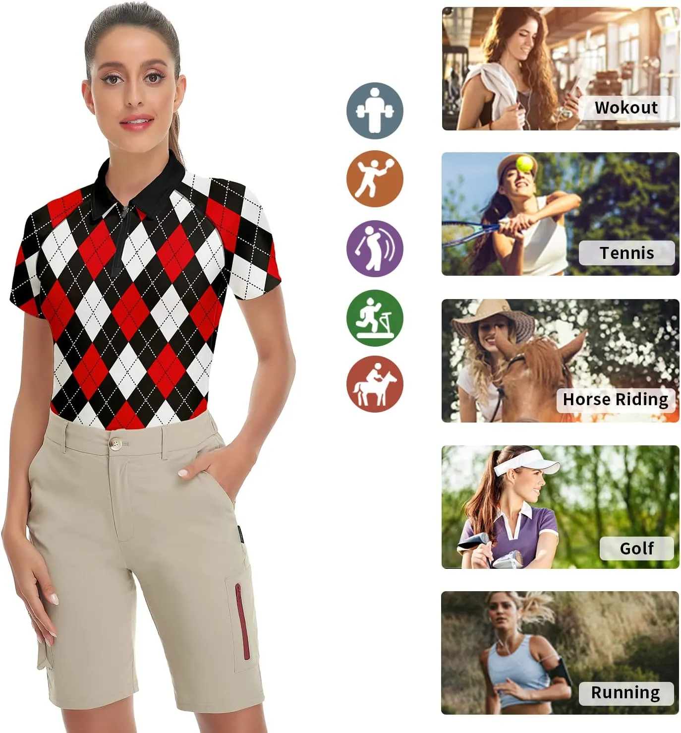 Soneven Women's Short Sleeve Golf Shirt Moisture Wicking Athletic Golf Polo Shirts Tennis Shirts