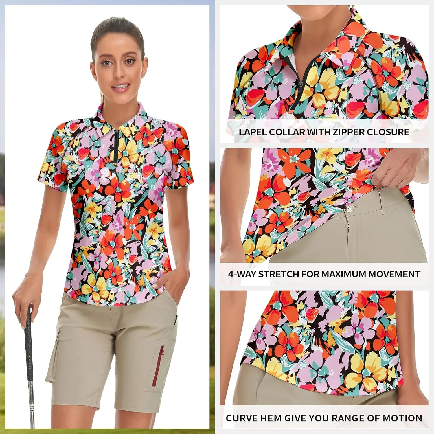 Soneven Women's Short Sleeve Golf Shirt Moisture Wicking Athletic Golf Polo Shirts Tennis Shirts