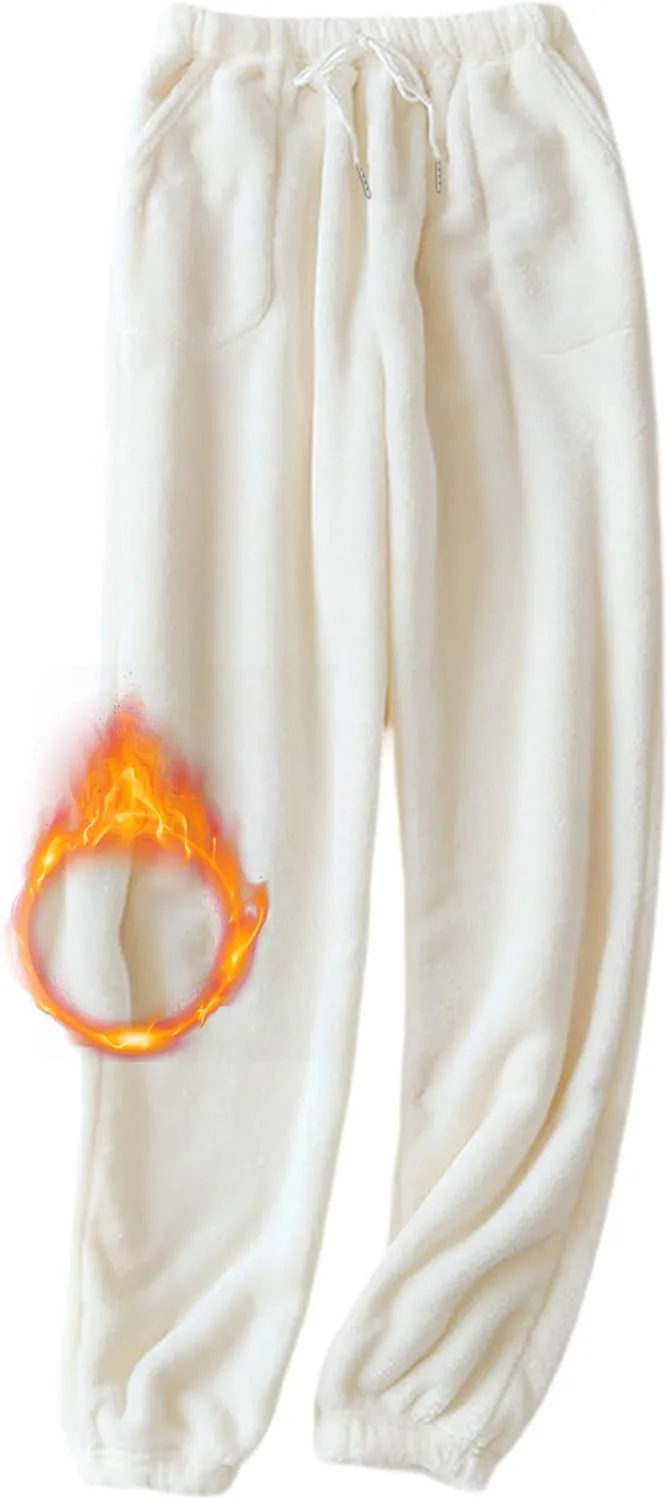 Springrain Women's Fuzzy Pajama Pants - Fluffy Lounge Warm Fleece PJ With Pockets