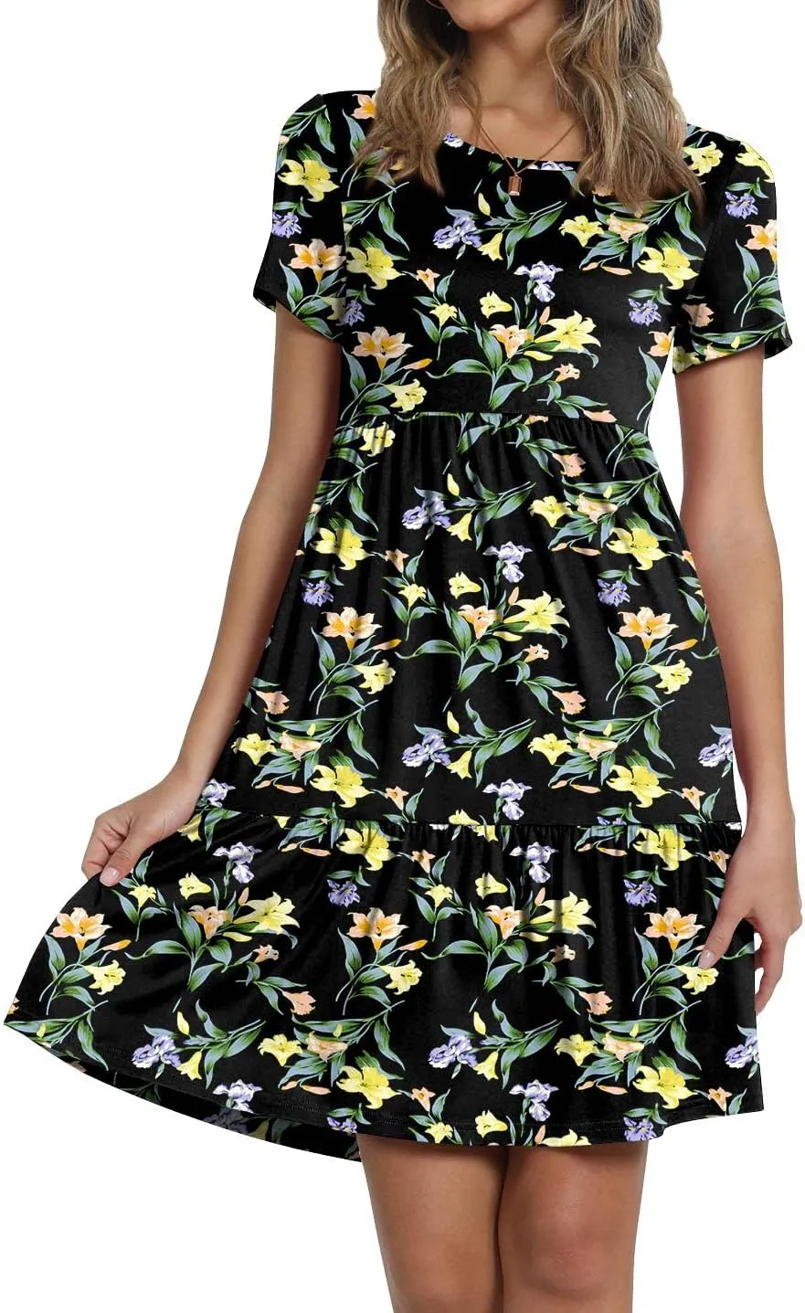 TAOHUADAO 2025 Summer Dresses for Women Short Sleeve Ruffle Casual Sundress with Pockets