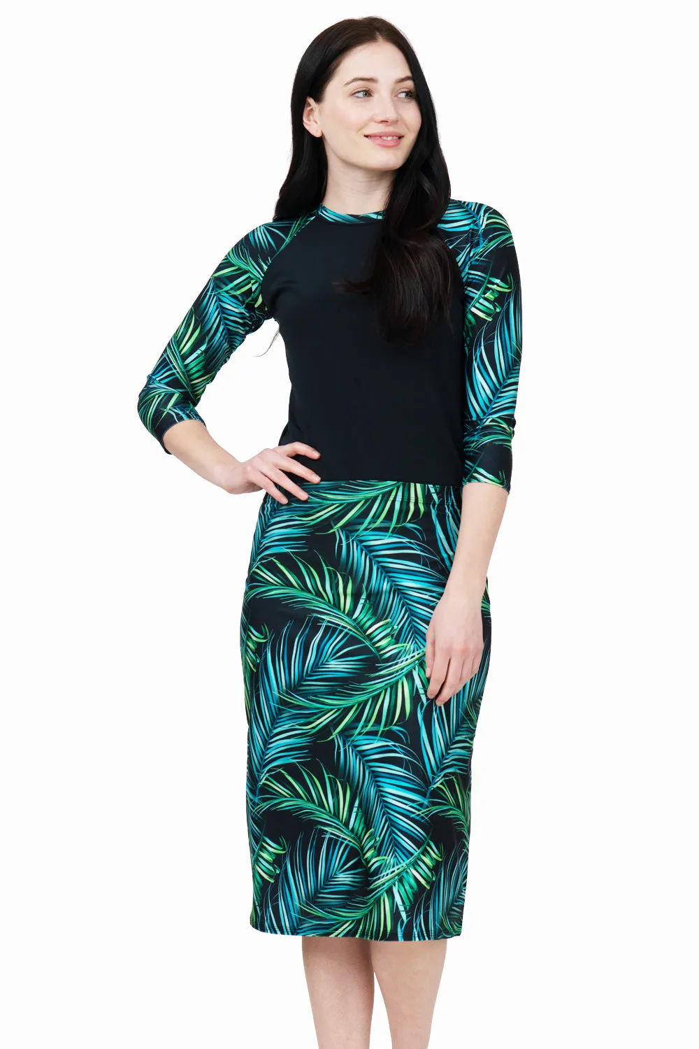 Tropical Leaves A-line Swim skirt
