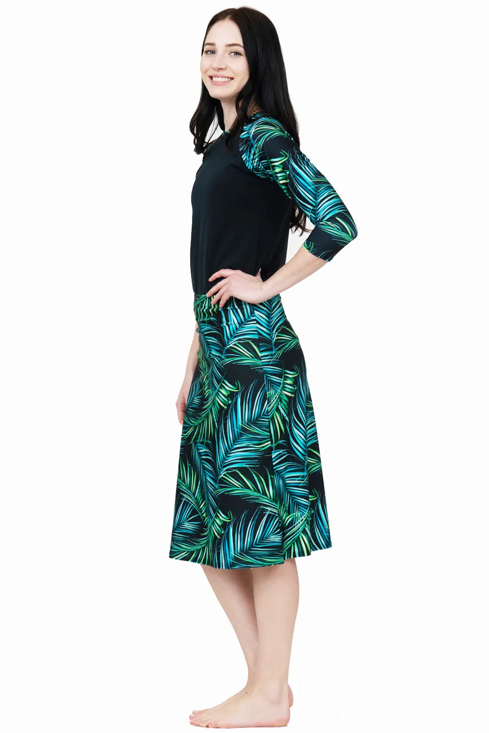 Tropical Leaves A-line Swim skirt