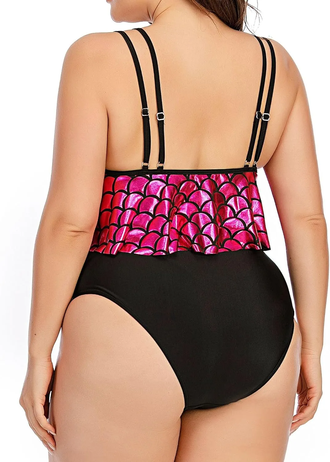 Two Piece Swimwear for Women Plus Size Shiny Sexy Tummy Control Pool Vacation Bathing Suit