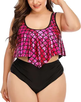 Two Piece Swimwear for Women Plus Size Shiny Sexy Tummy Control Pool Vacation Bathing Suit