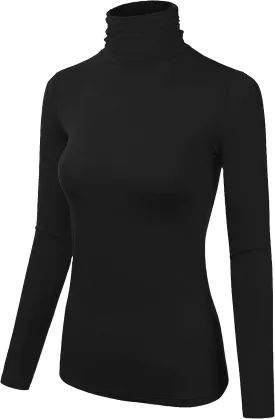 URBAN BUCK Womens Turtleneck Long Sleeve Ribbed Shirt  Slim Fit Cotton Pullover Knit Sweater, Thermal Underwear Top for Women (M) - Black