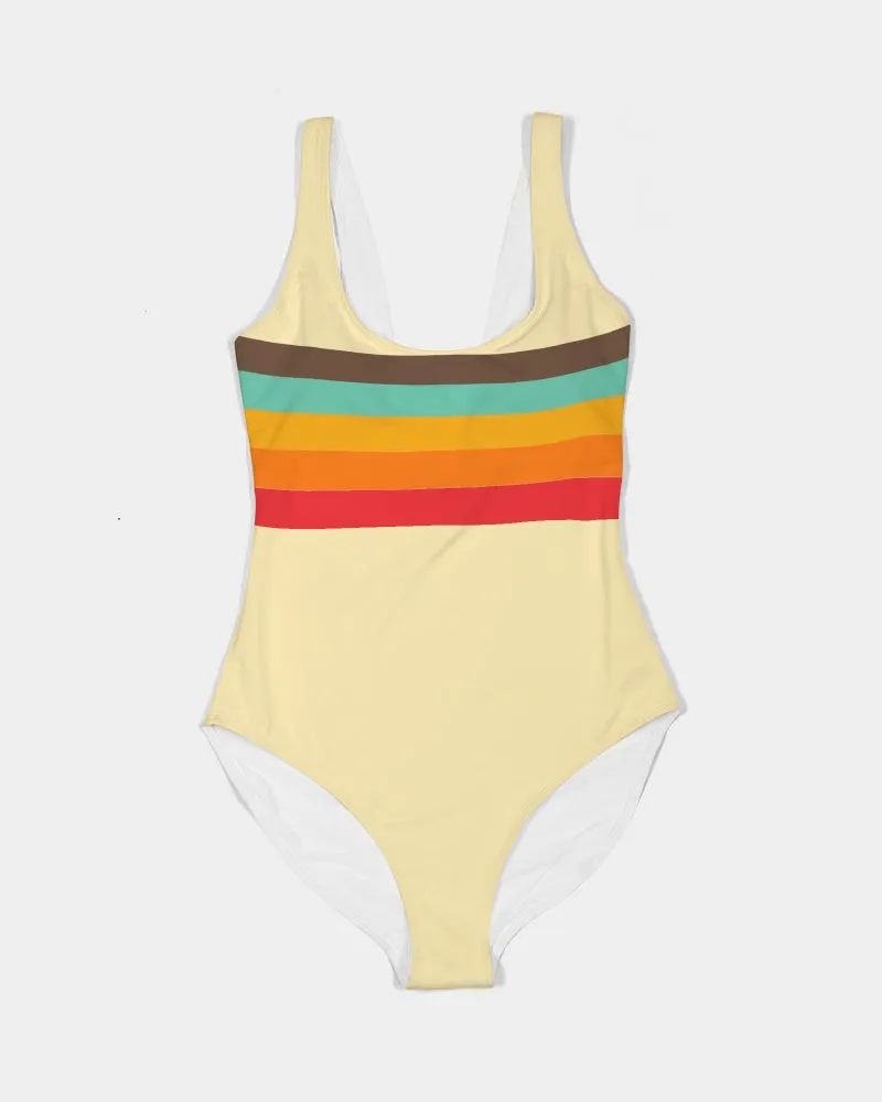Vintage 70s Retro Stripe, Mellow Yellow Women's One-Piece Swimsuit
