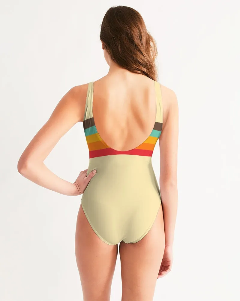 Vintage 70s Retro Stripe, Mellow Yellow Women's One-Piece Swimsuit