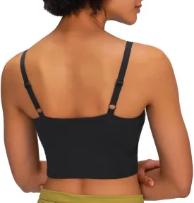 Women Padded Sports Bra with Adjustable Straps, Soft Longline Yoga Bras Workout Fitness Crop Tank Tops