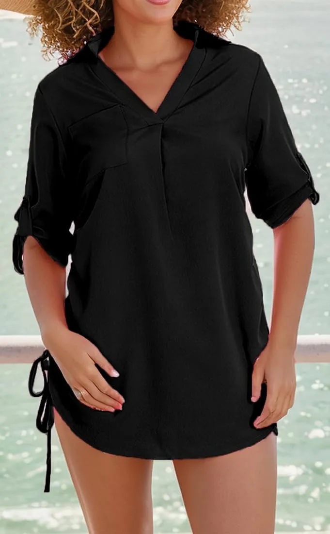 Women Swimsuit Coverup Beach Cover Ups Summer Beach Dress Drawstring Shirt for Vacation Cruise