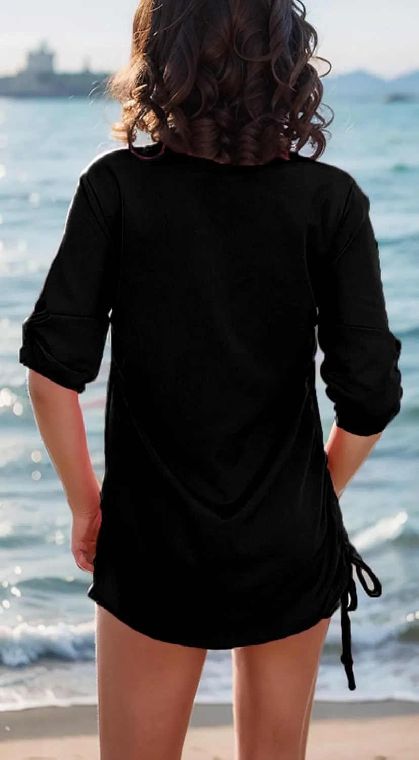 Women Swimsuit Coverup Beach Cover Ups Summer Beach Dress Drawstring Shirt for Vacation Cruise
