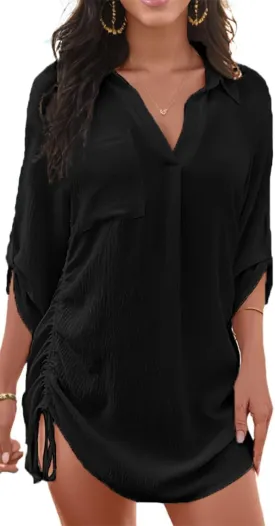 Women Swimsuit Coverup Beach Cover Ups Summer Beach Dress Drawstring Shirt for Vacation Cruise