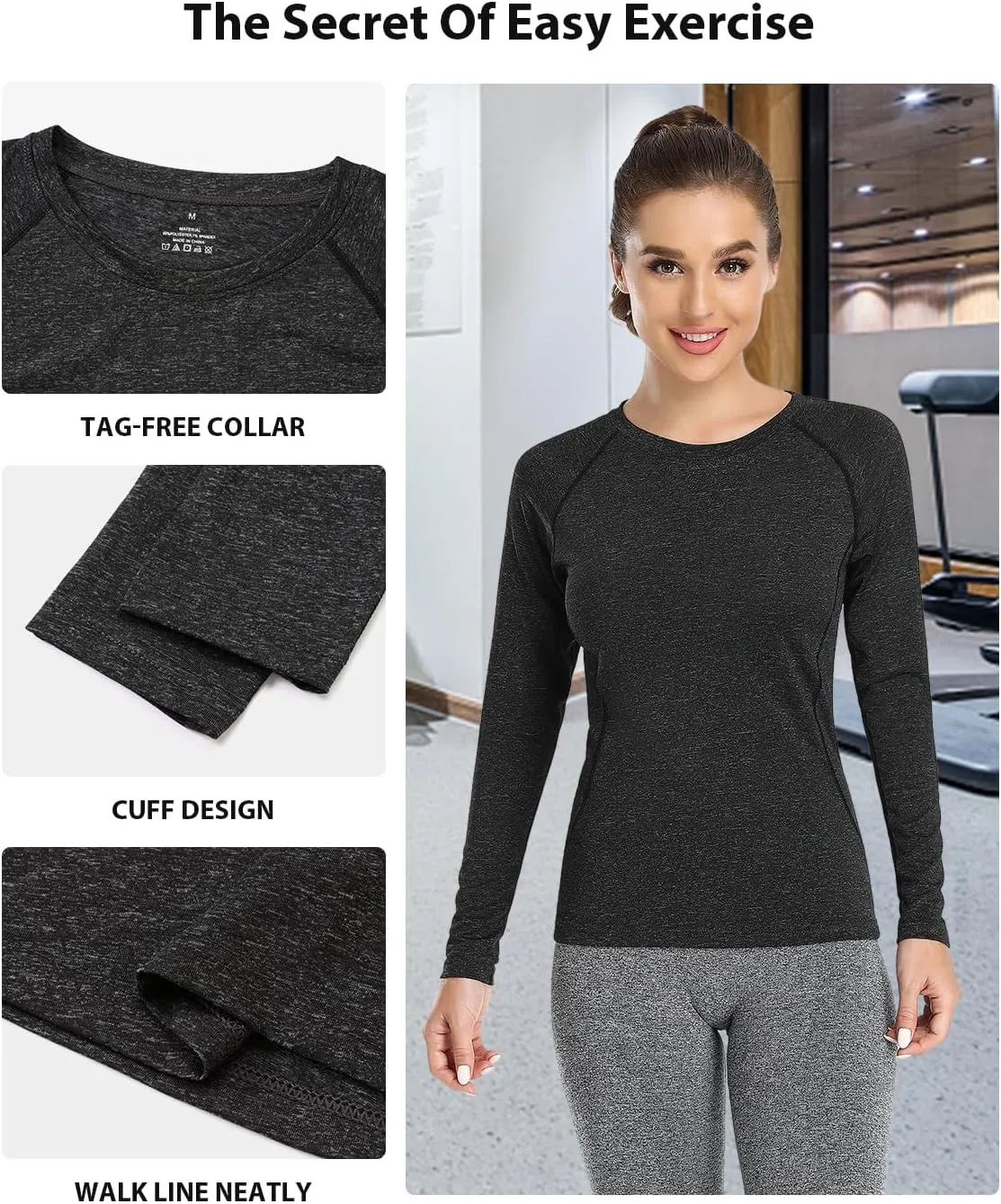 Womens Long Sleeve Moisture Wicking Tee Shirt Long Sleeve Workout Tops for Women Dry Fit Yoga Athletic Running T Shirt