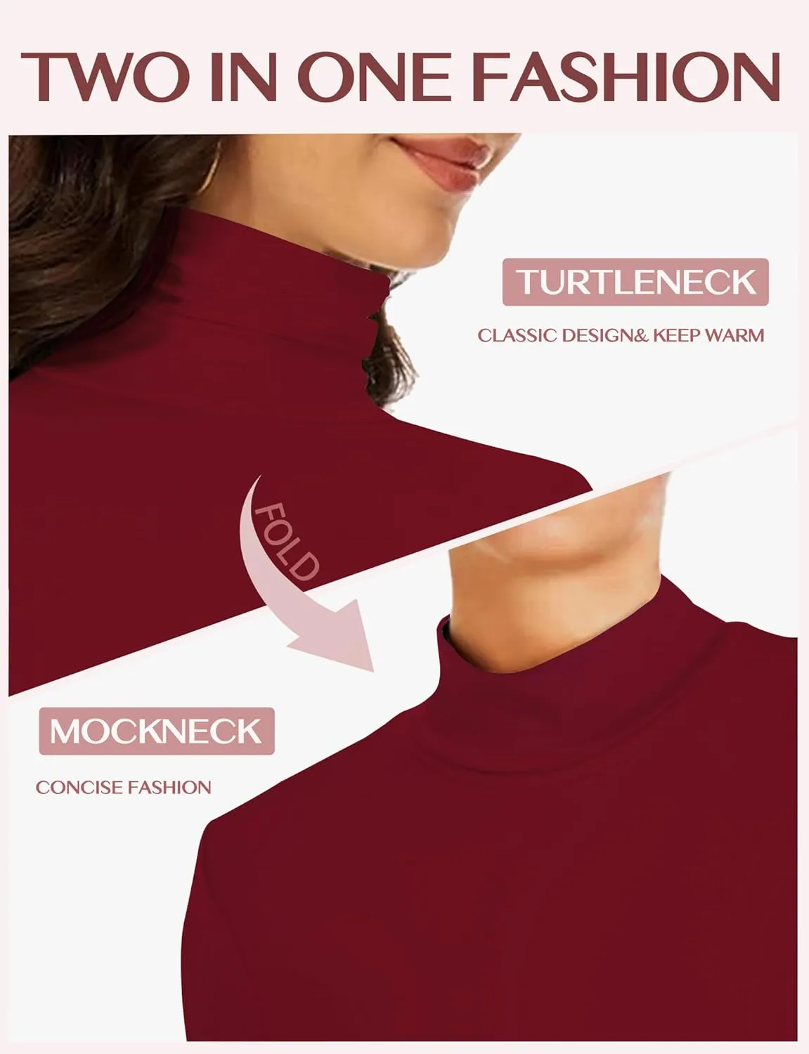 Womens Long Sleeve Turtleneck T-Shirts Mock Neck Underwear Fall Winter Fashion Base Layer Casual Lightweight Soft Tops
