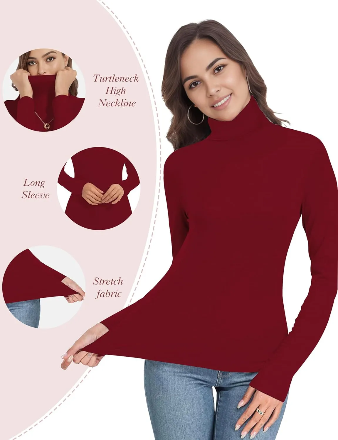 Womens Long Sleeve Turtleneck T-Shirts Mock Neck Underwear Fall Winter Fashion Base Layer Casual Lightweight Soft Tops
