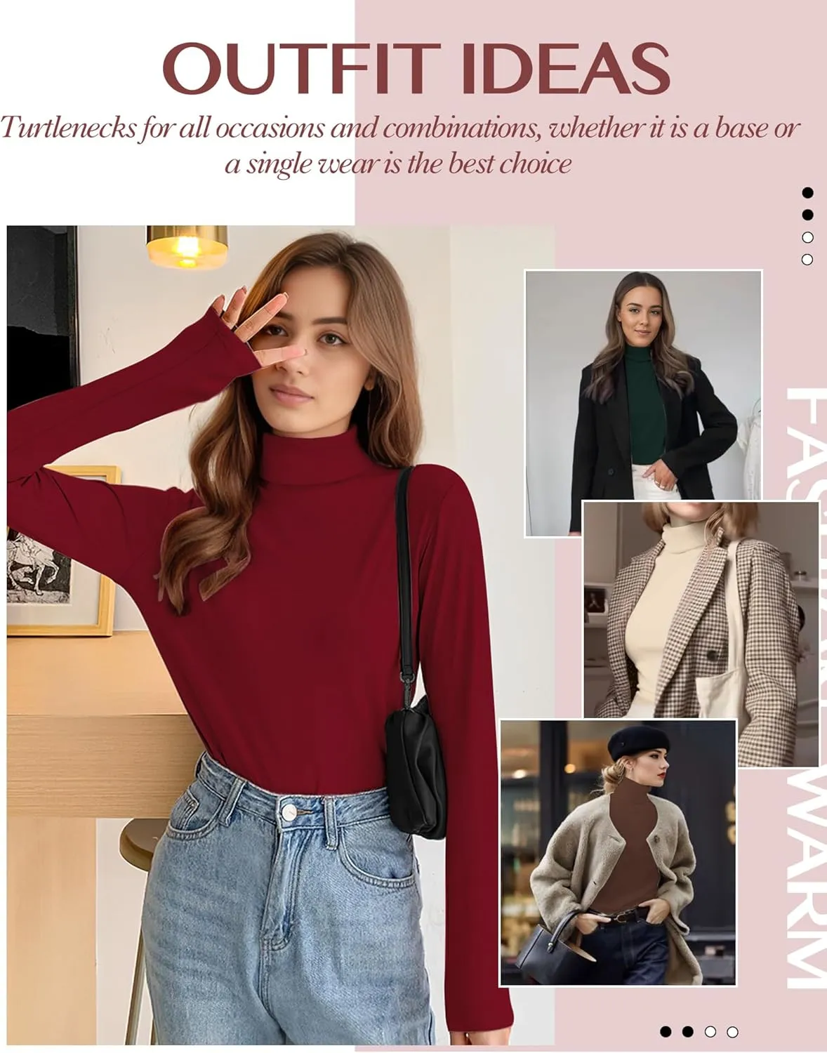 Womens Long Sleeve Turtleneck T-Shirts Mock Neck Underwear Fall Winter Fashion Base Layer Casual Lightweight Soft Tops