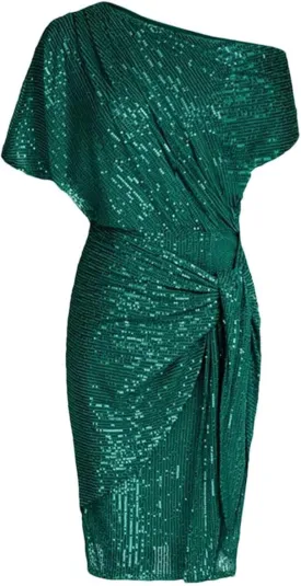Women's Sequin Sparkly Glitter Party Club Dress One Shoulder Ruched Cocktail Bodycon Dress Wedding Midi Dresses