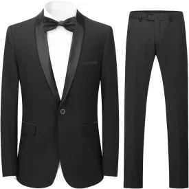 YFFUSHI Men's 2 Piece Suit Shawl Lapel Tuxedo One Button Solid Slim Fit Blazer Jacket Pants