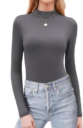 Zeagoo Womens Long Sleeve Shirts Mock Neck Basic Slim Fitted Tops Lightweight Stretch Base Layer T-Shirt