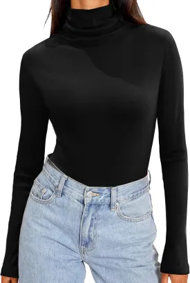 Zeagoo Womens Turtleneck Long Sleeve Shirts Soft Thermal Underwear Fall Fashion 2024 Tight Basic Layer Tops