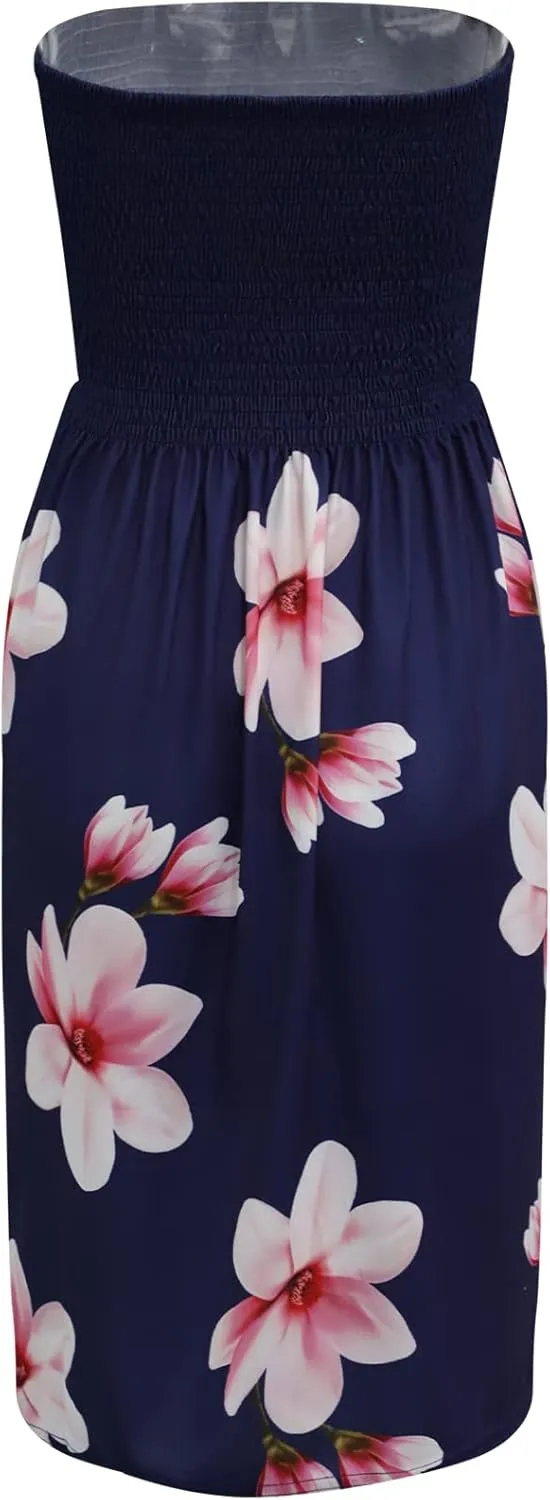 Zyyfly Summer Strapless Dress for Women Tube Top Sundress Casual Beach Cover Ups