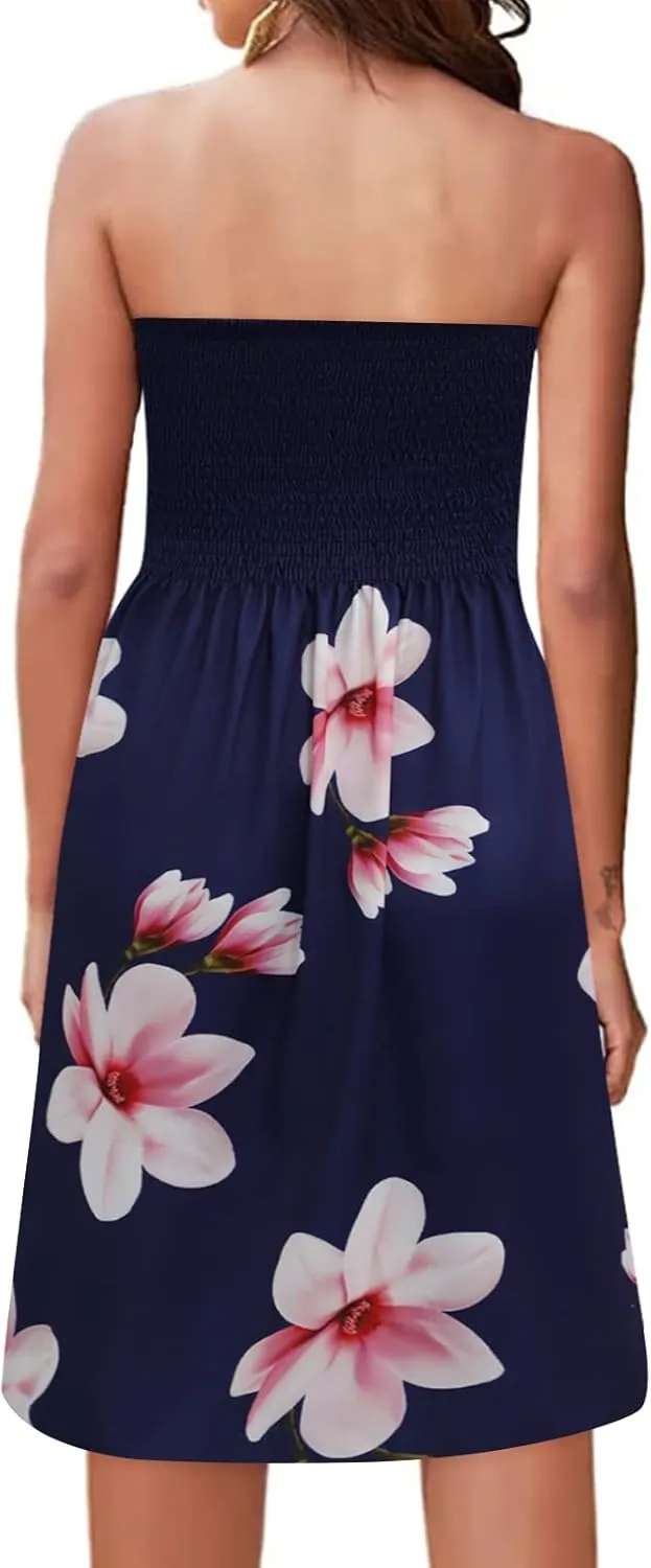 Zyyfly Summer Strapless Dress for Women Tube Top Sundress Casual Beach Cover Ups