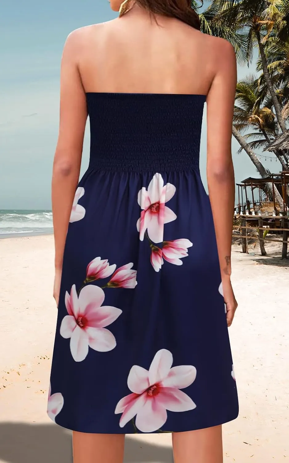 Zyyfly Summer Strapless Dress for Women Tube Top Sundress Casual Beach Cover Ups