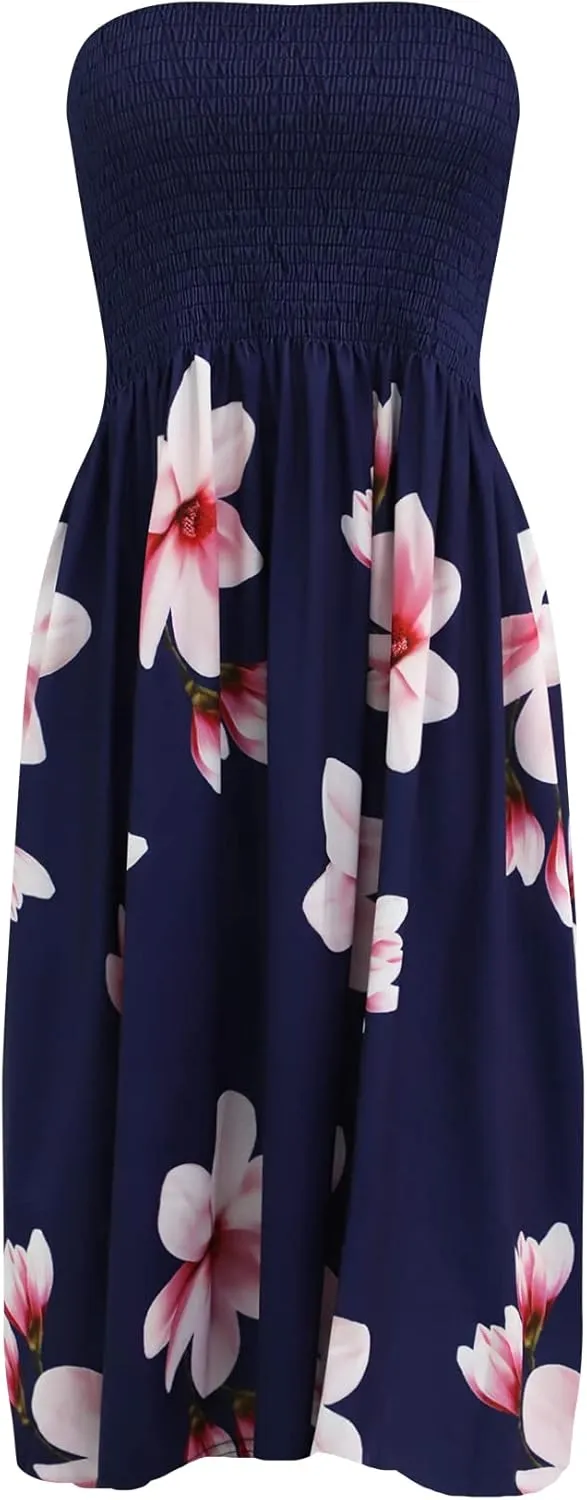 Zyyfly Summer Strapless Dress for Women Tube Top Sundress Casual Beach Cover Ups